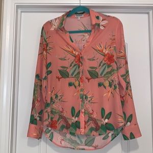 Express Portofino Shirt Original Fit Small Floral Print Adjustable Sleeves